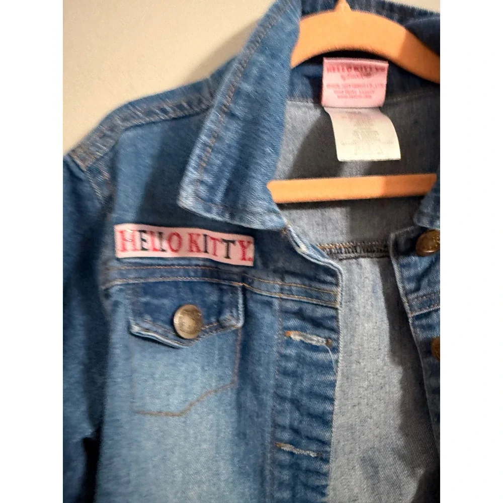 Hello Kitty Denim Jacket Girls‎ XS 4/5 Blue Cropped Sanrio Camp 76 SJ3173